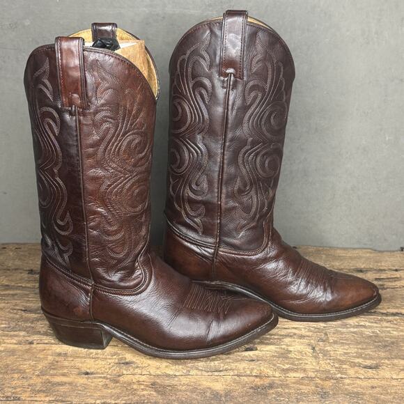 Vintage Wrangler USA Brown Leather Cowboy Western Boots Men\'s 9D main image 9